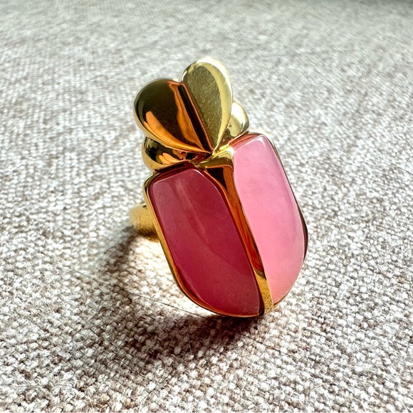 kate spade Jewelry - Kate Spade Love Bug Ring Size 7 –Gold Pink Enamel Heart Beetle Statement Jewelry